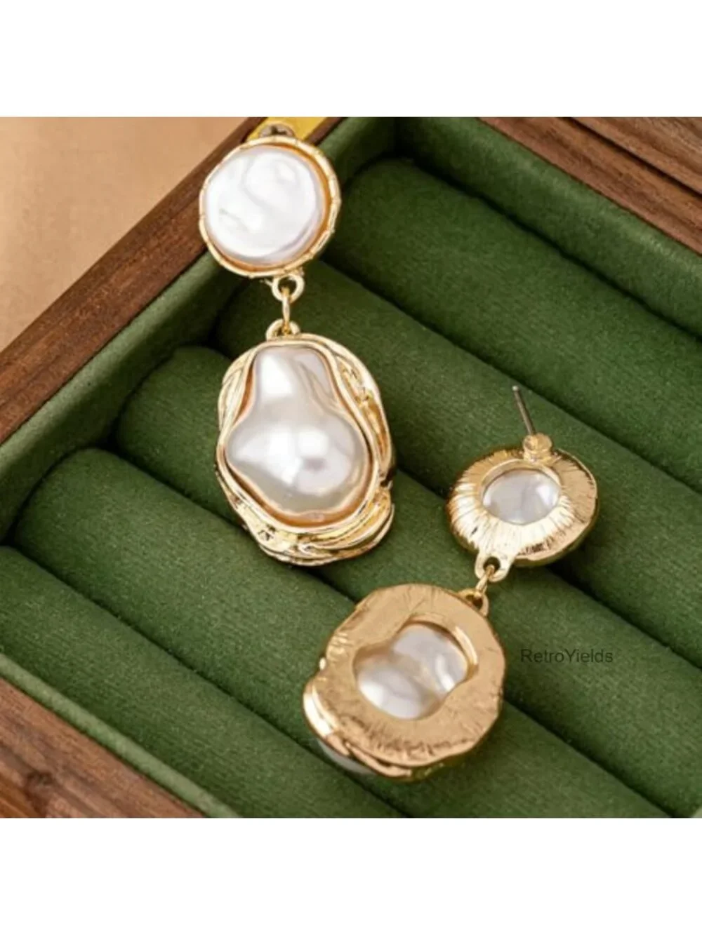 Vintage Baroque Pearl Dangle Drop Earrings for Women, Gold Plated Lightweight